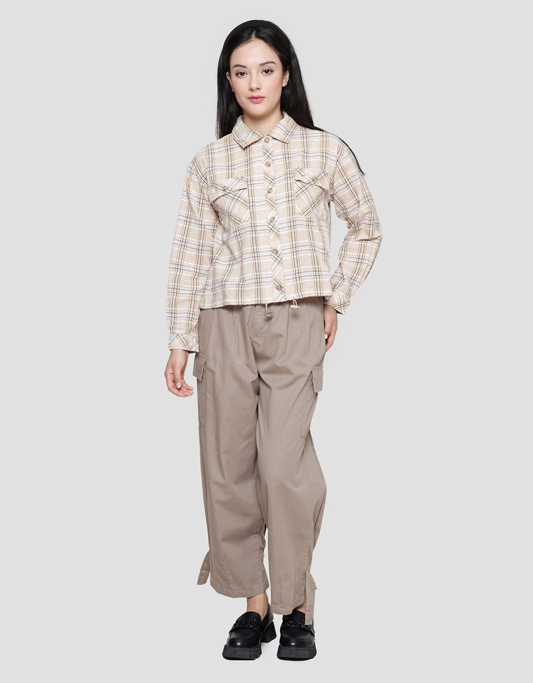 Triset Ladies Check Crop Blouse Women
