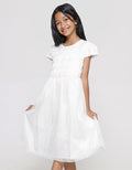 Sweet Miss Aplikasi Bunga Bawah Tile Midi Dress Anak Perempuan