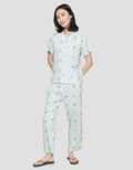 Disney Short Sleeve Pajama Pants Minnie Leaves Rayon