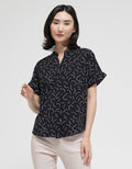Connexion Short Sleeve Blouse Skipper Neck Abstract