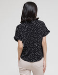 Connexion Short Sleeve Blouse Skipper Neck Abstract