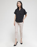 Connexion Short Sleeve Blouse Skipper Neck Abstract