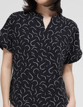 Connexion Short Sleeve Blouse Skipper Neck Abstract