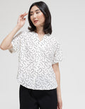 Connexion Short Sleeve Blouse Skipper Neck Abstract