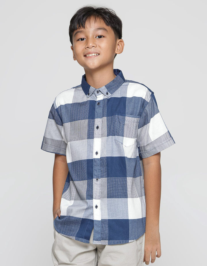 Nevada Print Check Kemeja Lengan Pendek Anak Laki-Laki