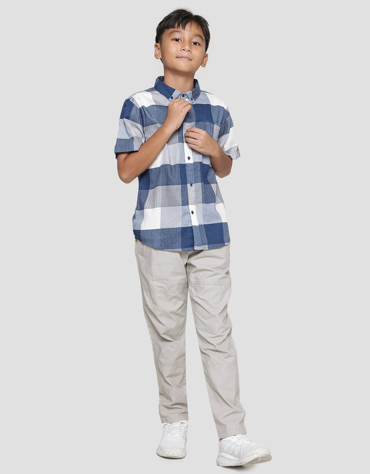 Nevada Print Check Kemeja Lengan Pendek Anak Laki-Laki