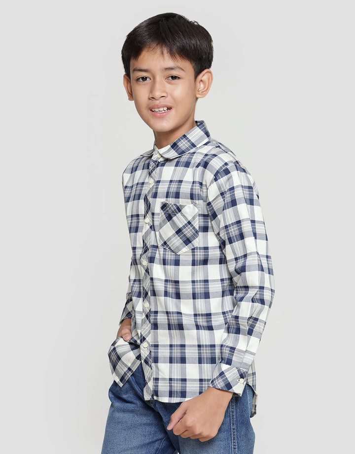 Nevada Boys Pique Long Sleeve Shirt Print Check
