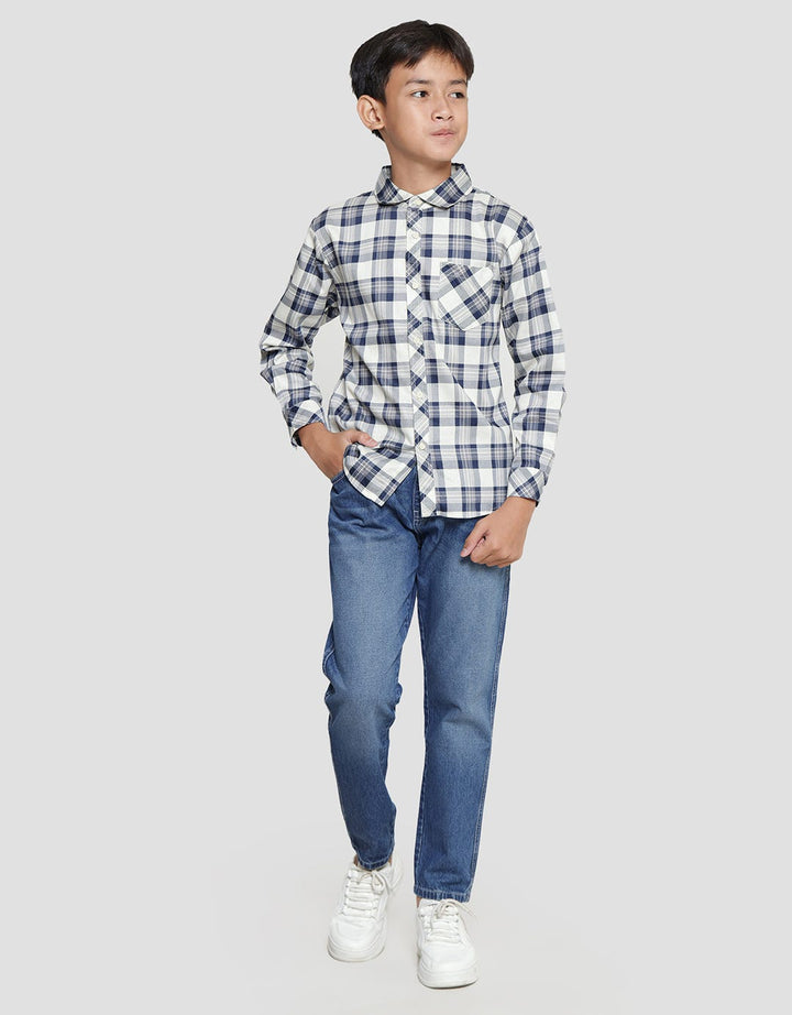 Nevada Boys Pique Long Sleeve Shirt Print Check