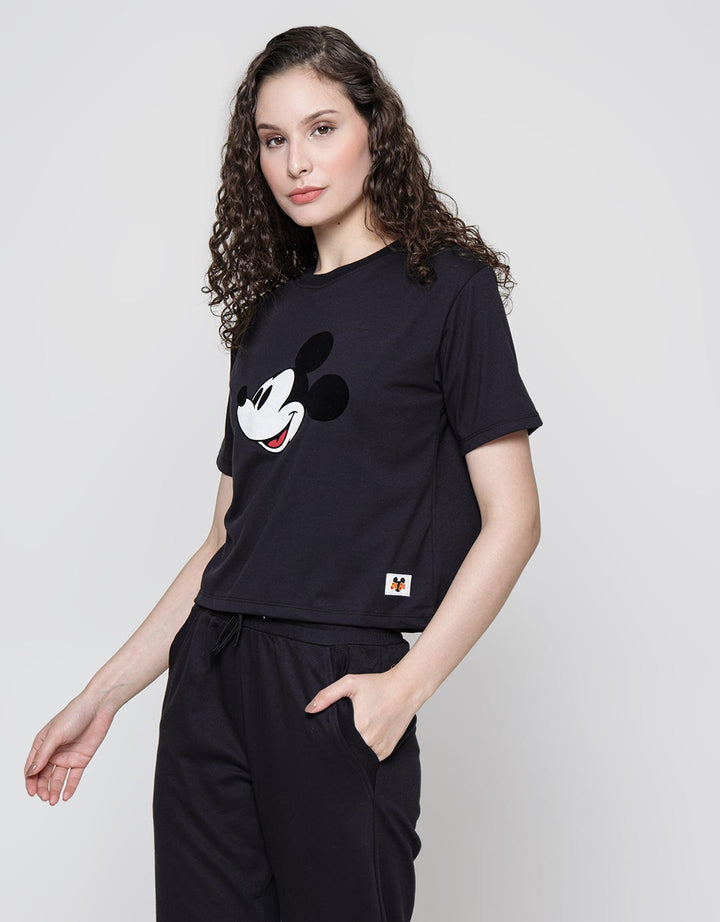 Disney Short Sleeve T-Shirt Boxy Print Mickey Woven Label