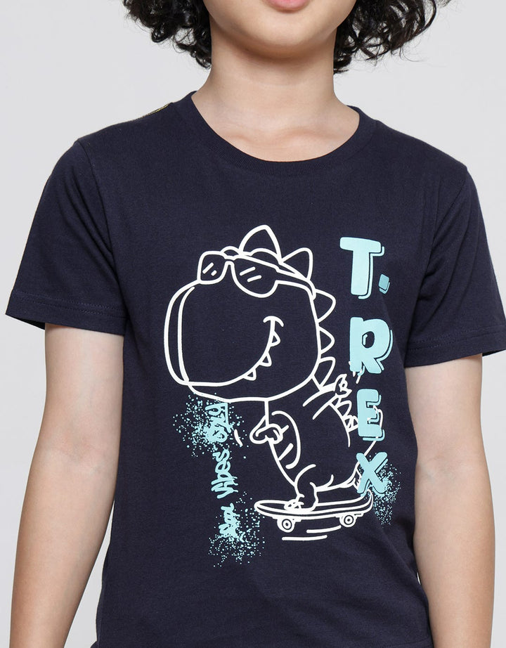 Little M Dino Print Kaos Lengan Pendek Anak Laki-laki