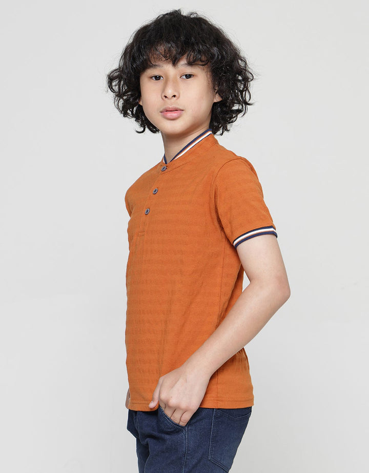Little M Kaos Henley Texture Lengan Pendek Anak Laki-laki