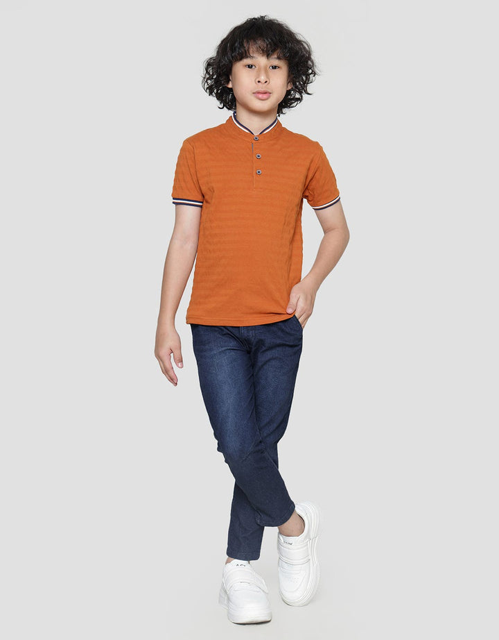 Little M Kaos Henley Texture Lengan Pendek Anak Laki-laki