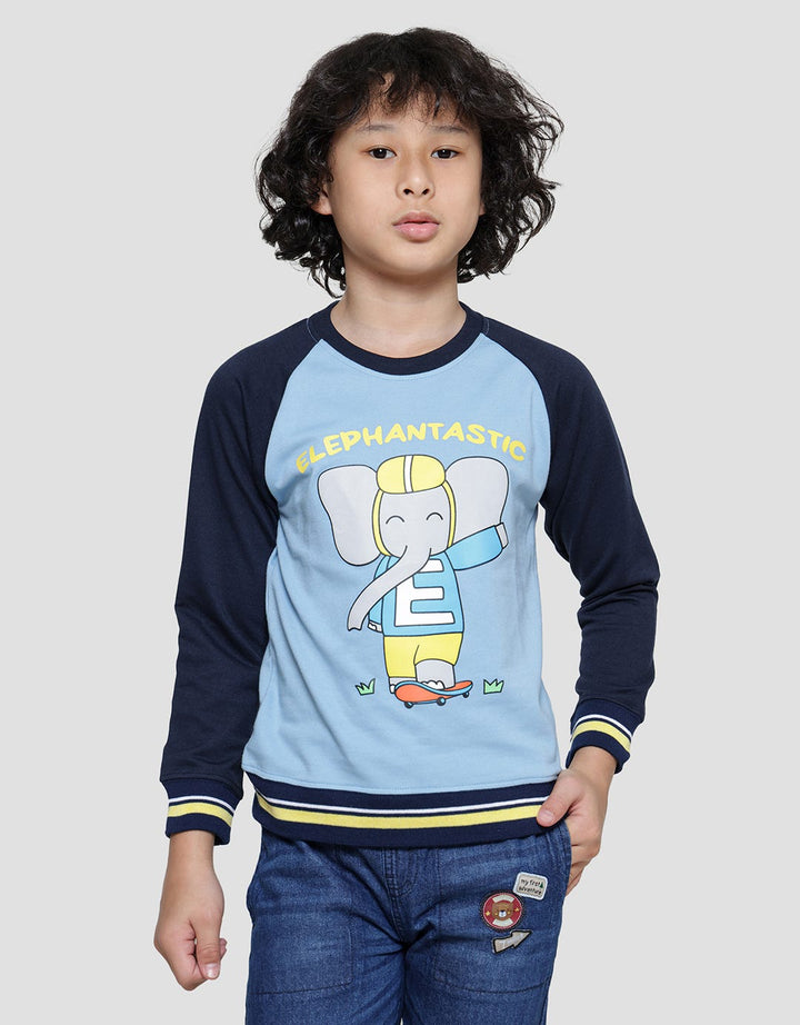 Little M Raglan Gajah Rib Manset Sweater Anak Laki-laki