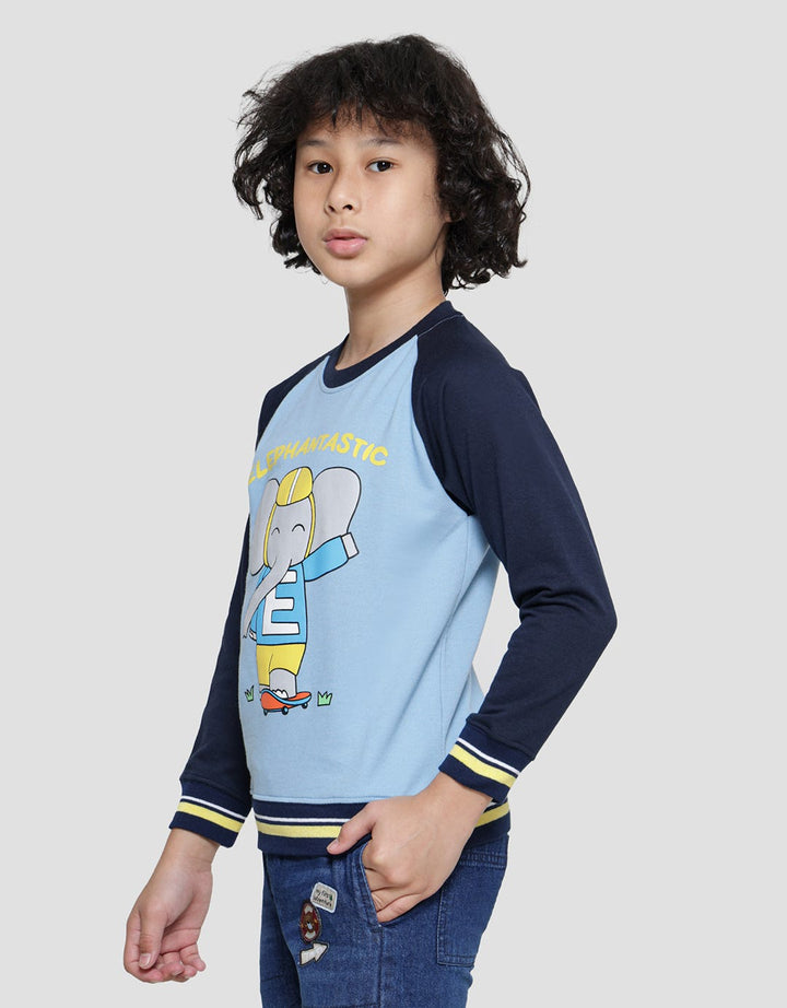 Little M Raglan Gajah Rib Manset Sweater Anak Laki-laki