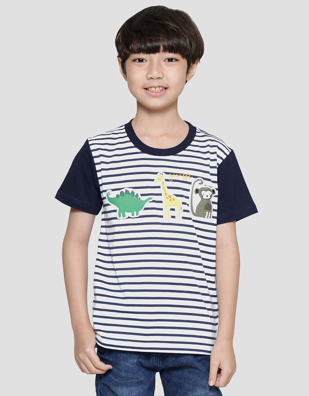 Little M Stripe Yd Animal Kaos Lengan Pendek Anak Laki-Laki