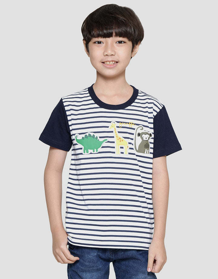 Little M Stripe Yd Animal Kaos Lengan Pendek Anak Laki-Laki