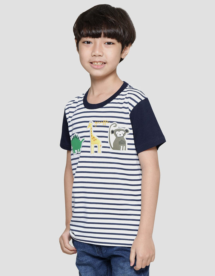 Little M Stripe Yd Animal Kaos Lengan Pendek Anak Laki-Laki