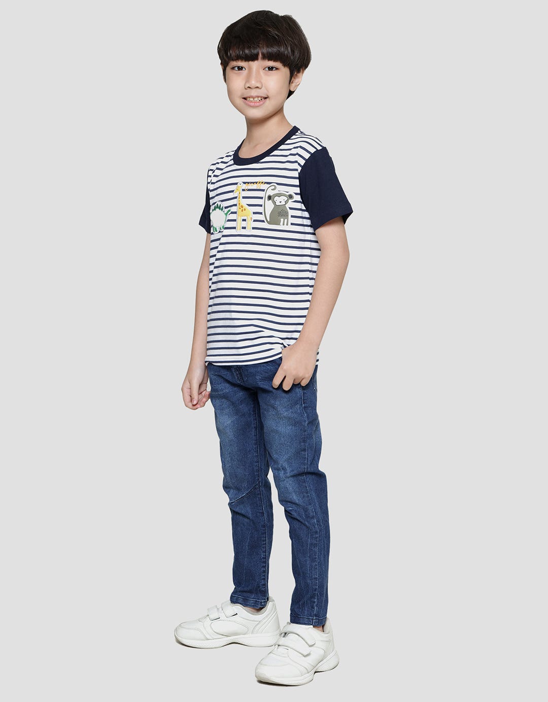 Little M Stripe Yd Animal Kaos Lengan Pendek Anak Laki-Laki