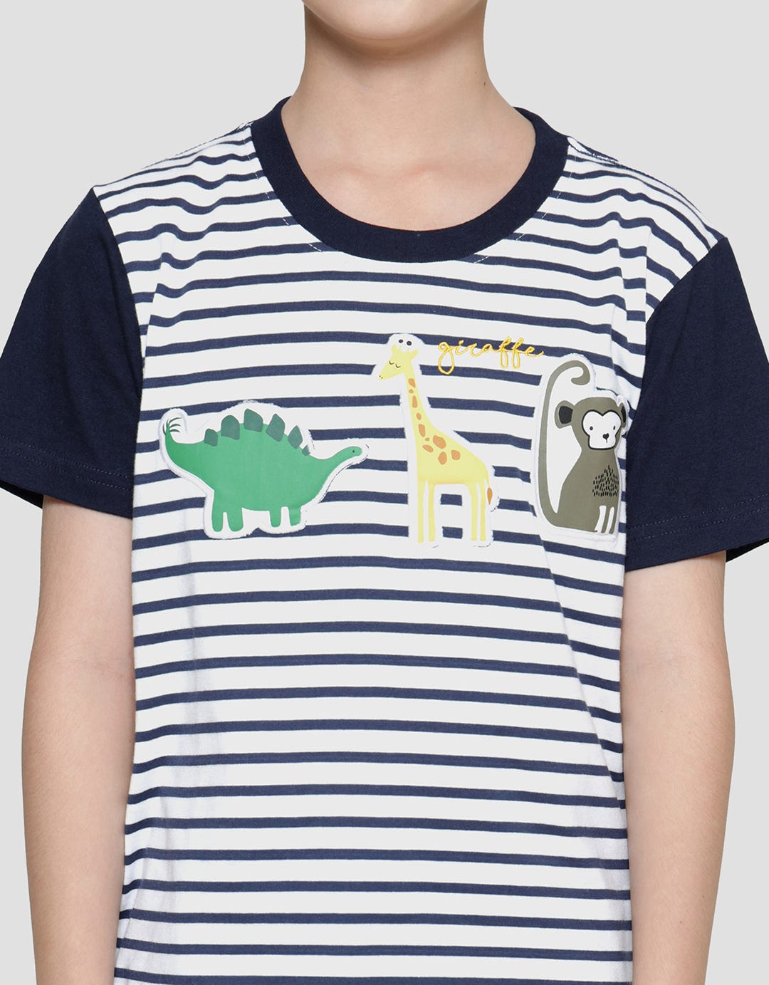 Little M Stripe Yd Animal Kaos Lengan Pendek Anak Laki-Laki