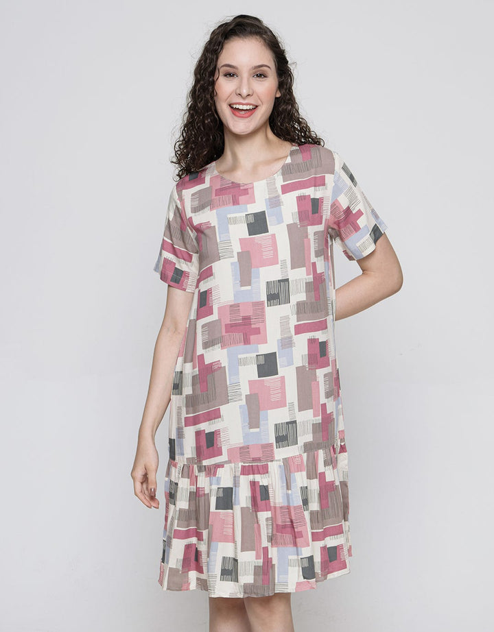 Nevada Short Sleeve Midi Dress Block Line
