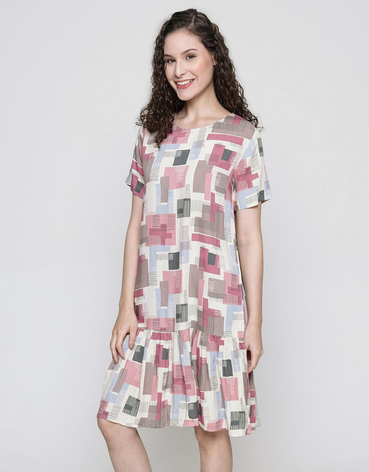 Nevada Short Sleeve Midi Dress Block Line