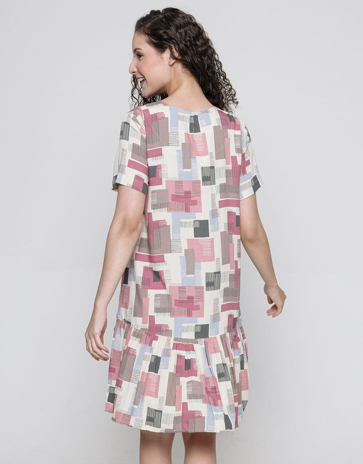 Nevada Short Sleeve Midi Dress Block Line