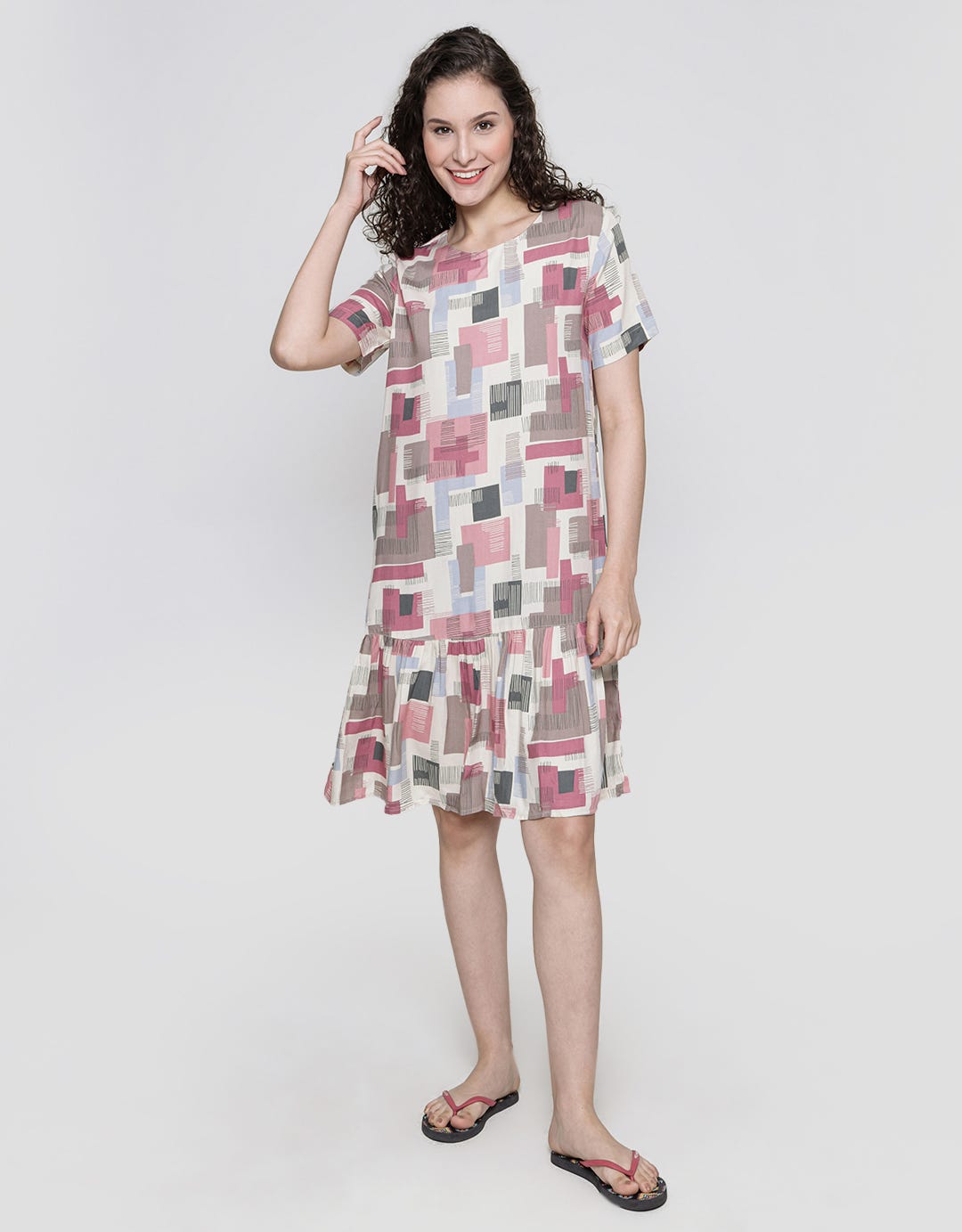 Nevada Short Sleeve Midi Dress Block Line