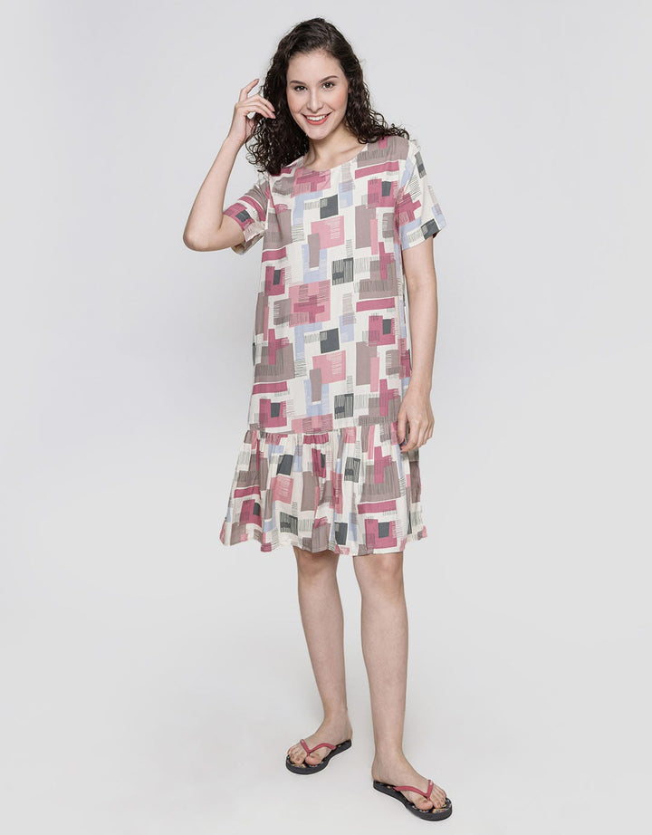 Nevada Short Sleeve Midi Dress Block Line