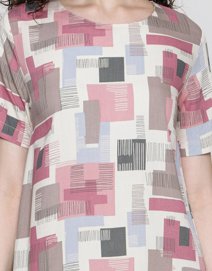 Nevada Short Sleeve Midi Dress Block Line