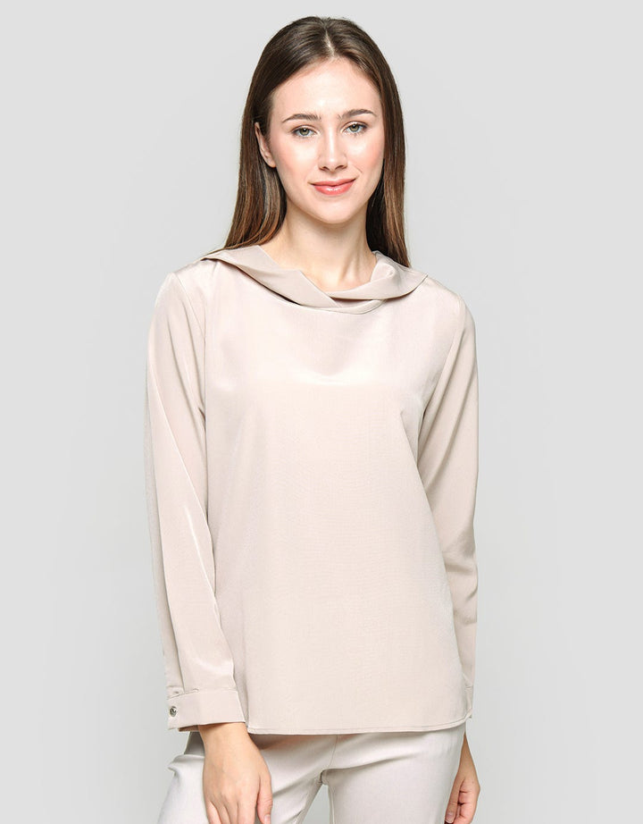 St. Yves Long Sleeve Blouse Polyester With Shawl Neck