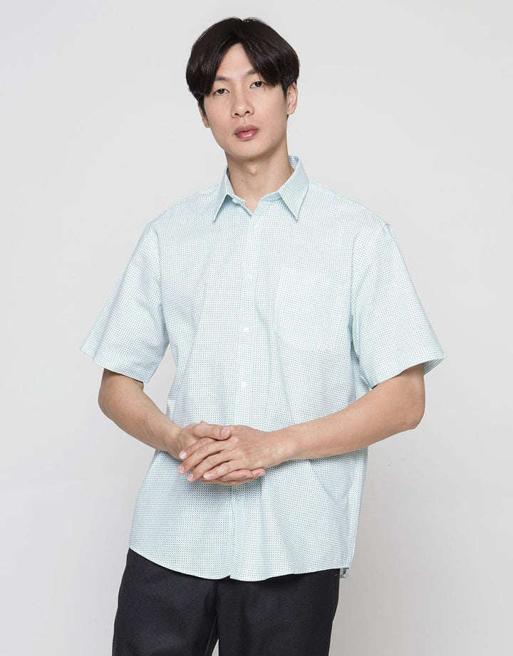 Stanley Adams Short Sleeve Shirt Regular Print Cotton Slub