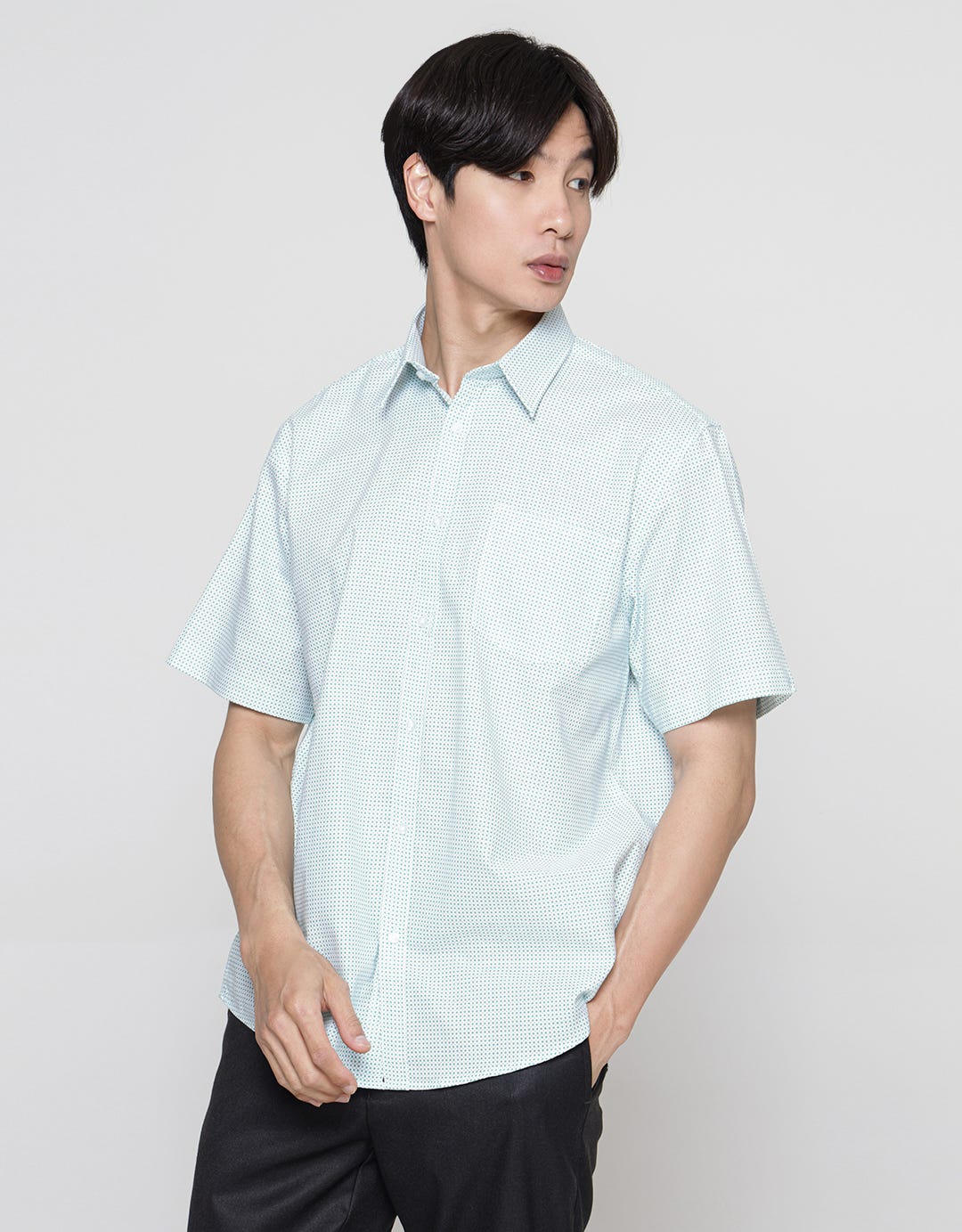 Stanley Adams Short Sleeve Shirt Regular Print Cotton Slub