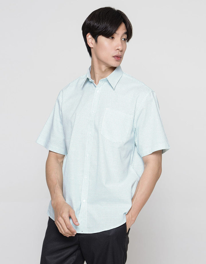 Stanley Adams Short Sleeve Shirt Regular Print Cotton Slub