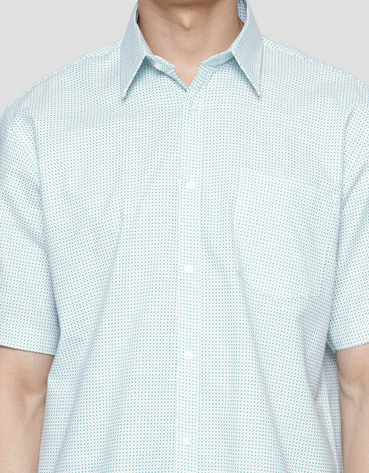 Stanley Adams Short Sleeve Shirt Regular Print Cotton Slub