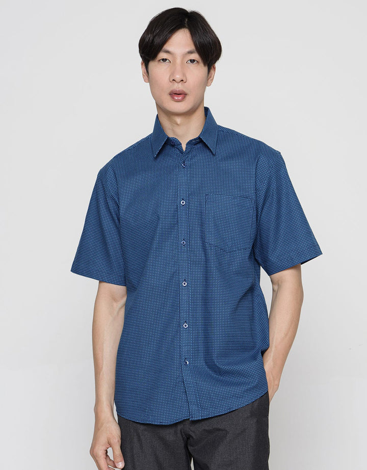 Stanley Adams Short Sleeve Shirt Regular Print Cotton Slub