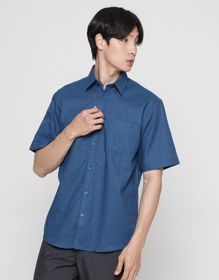 Stanley Adams Short Sleeve Shirt Regular Print Cotton Slub