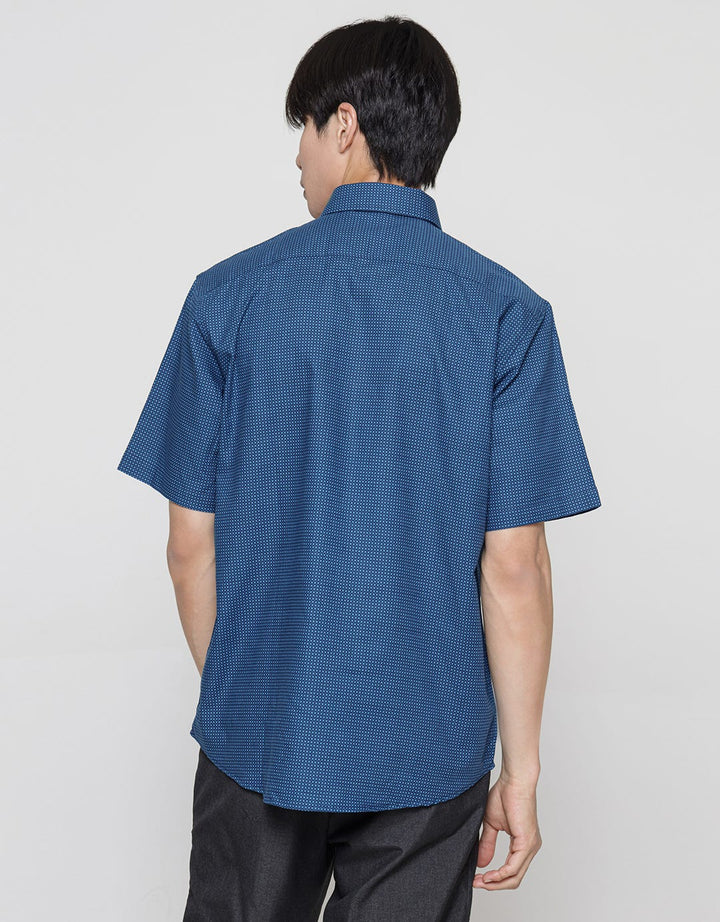 Stanley Adams Short Sleeve Shirt Regular Print Cotton Slub