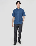 Stanley Adams Short Sleeve Shirt Regular Print Cotton Slub