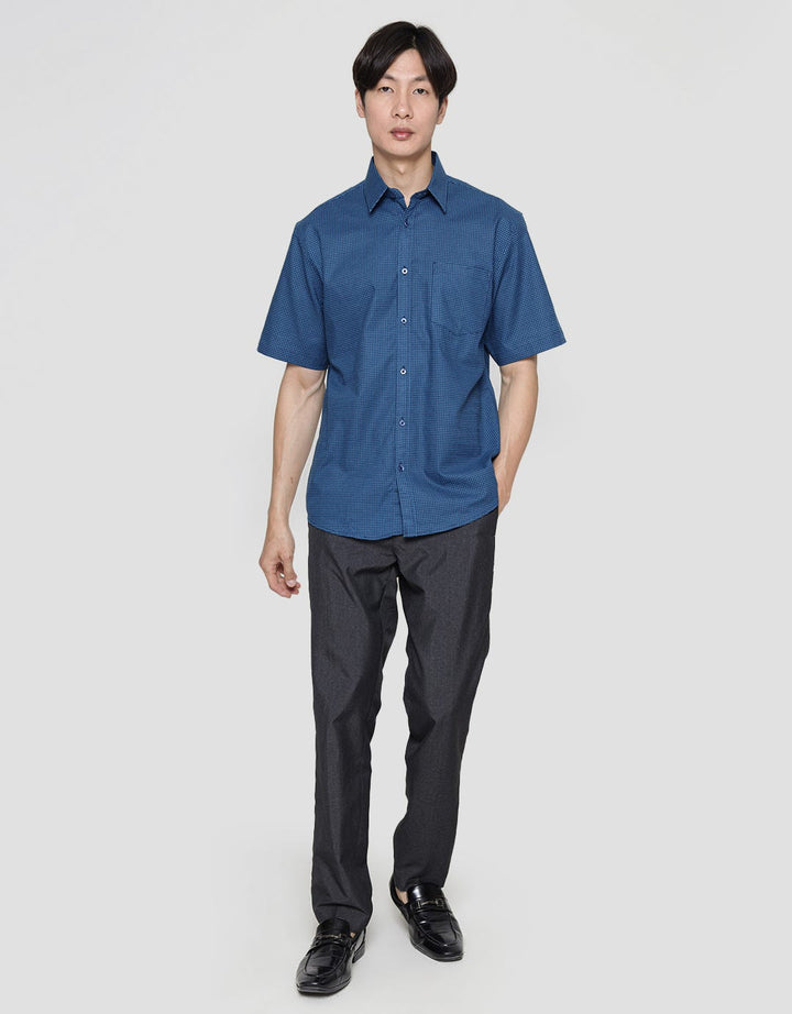 Stanley Adams Short Sleeve Shirt Regular Print Cotton Slub