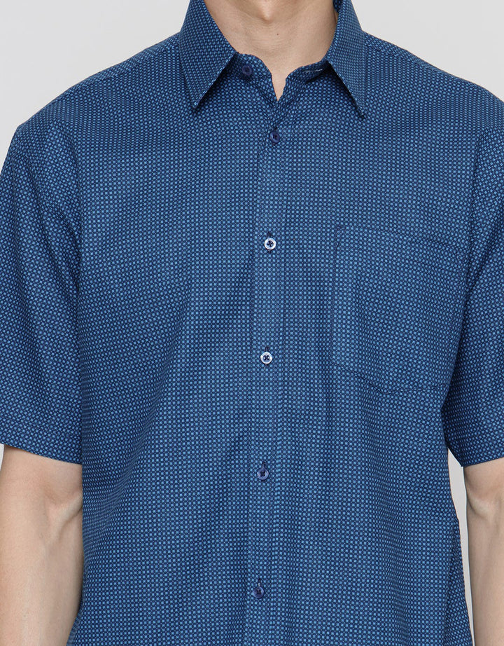 Stanley Adams Short Sleeve Shirt Regular Print Cotton Slub