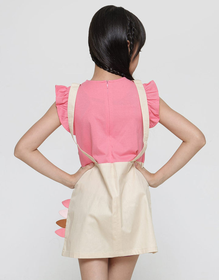 Little M Dino Print Midi Dress for Girls