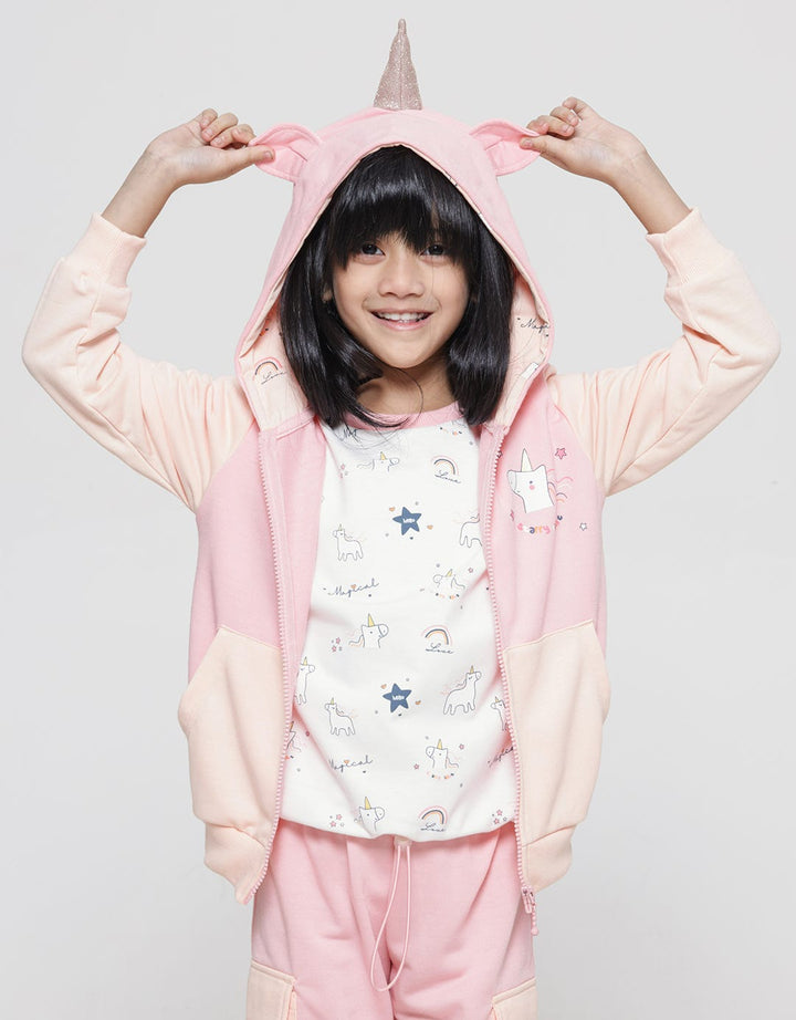 Little M 3D Aplikasi Unicorn Jaket Hoody Anak Perempuan