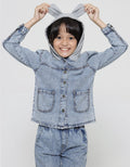 Little M Denim Jacket Hoody Knit 3D Ear Acid Wash