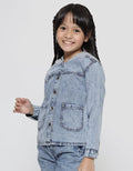 Little M Denim Jacket Hoody Knit 3D Ear Acid Wash
