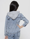 Little M Denim Jacket Hoody Knit 3D Ear Acid Wash