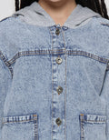 Little M Denim Jacket Hoody Knit 3D Ear Acid Wash