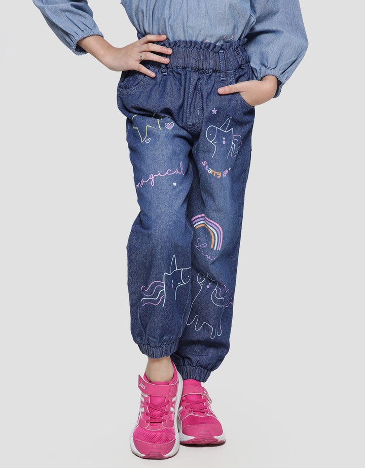 Little M Paperbag Waist Print Unicorn Jogger Anak Perempuan