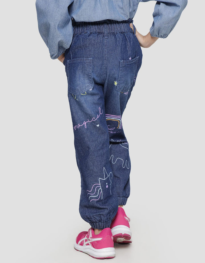 Little M Paperbag Waist Print Unicorn Jogger Anak Perempuan