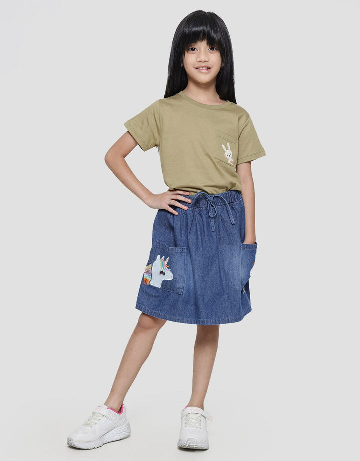 Little M Kantong Bordir Unicorn Mini Skirt Skort Anak Perempuan