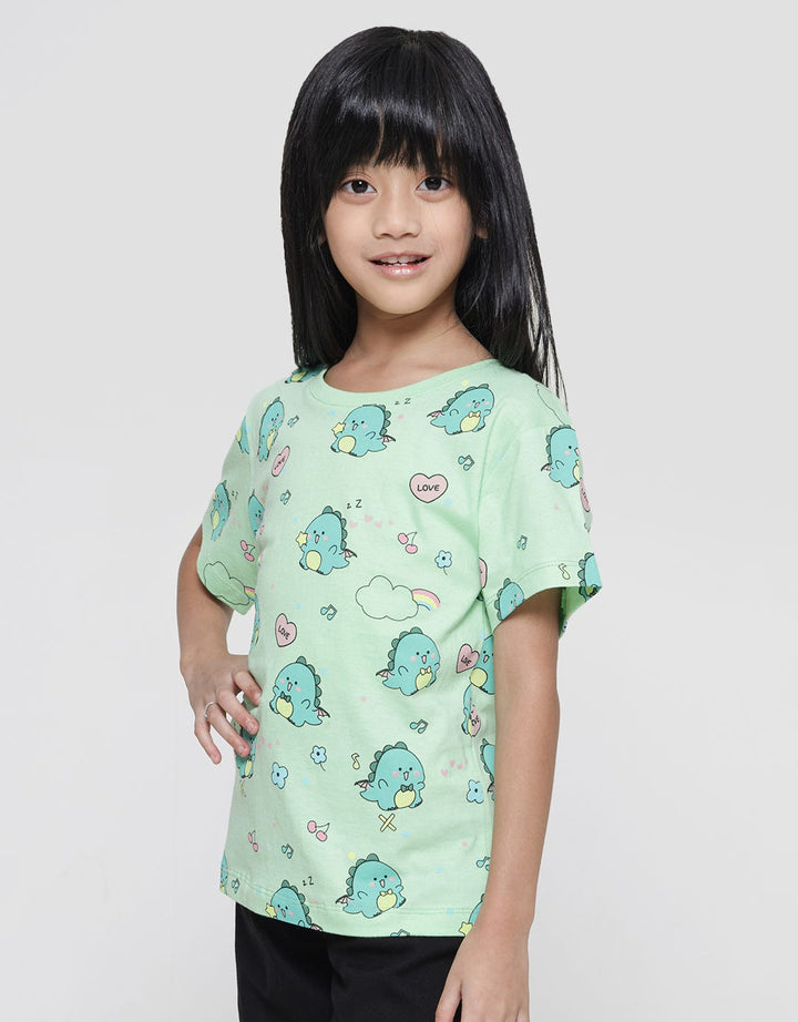 Little M Girls Short Sleeve T-shirt Full Print Dragon